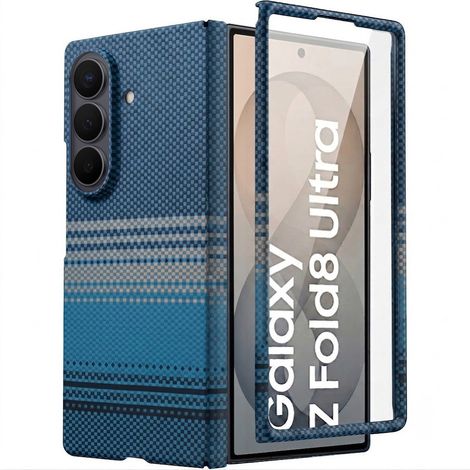 Samsung Galaxy Z Fold 8 Ultra Hülle, Carbonfaser-Optik, mit Glas für das Außendisplay, für MagSafe, Blau (1/5)