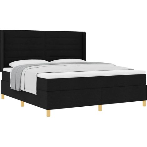 Lit double,Lit adulte,Lit à ressorts avec matelas Noir 180 x 200 cm tissu (1/5)