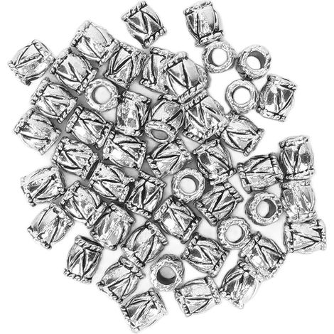 50 perles de barbe rétro en forme de tonneau, accessoires de tressage en alliage argenté, bijoux pour hommes, lot de 50 pièces (1/5)