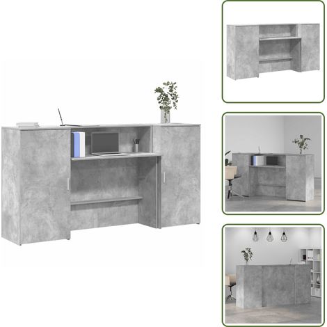 Comptoir de caisse - vidaXL Bureau de réception gris béton 200x50x103,5cm bois d'ingénierie - Armoire de rangement (1/5)