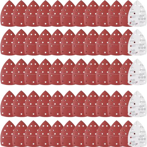 60 Feuilles abrasives, Grain 180, Oxyde d'aluminium, 11 trous, Pour ponceuse triangulaire (1/5)