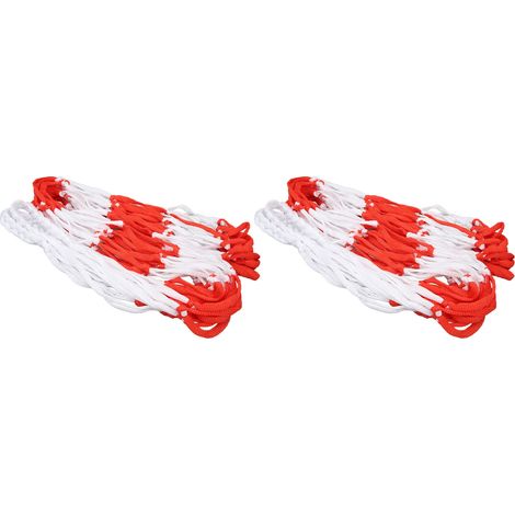 Lot de 2 grands sacs de sport en nylon ventilé, rouges et blancs, avec filet, pour ballons de basket-ball, de volley-ball et de baseball. (1/5)