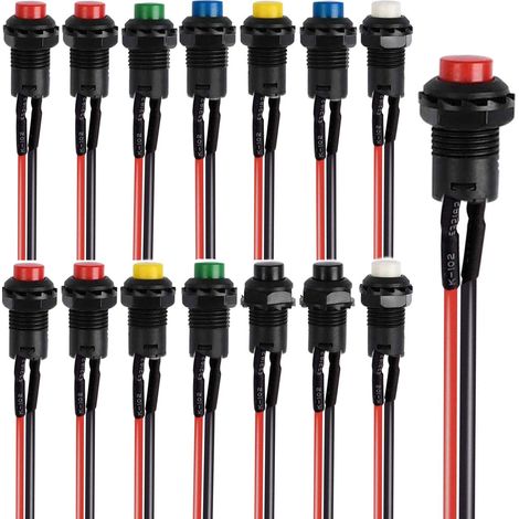 14pcs 12mm Momentane Bouton Poussoir SPST ON/OFF AC 250V/1.5A 125V/3A, Mini Rond Bouton, pour Trompette de Voiture, PC, Lampe de Table, Sonnette de Maison, avec Ligne de Soudure (1/4)