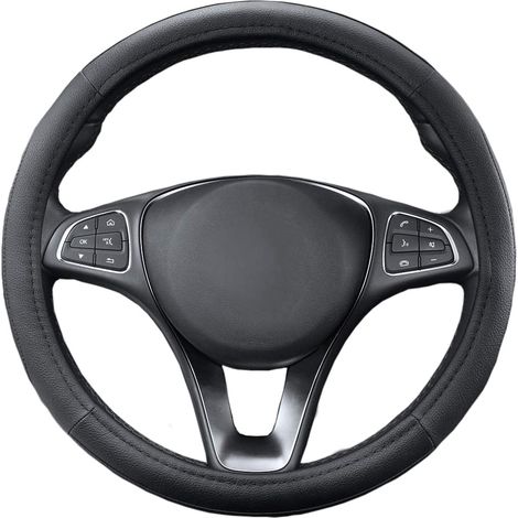 Coprivolante massaggiante in similpelle inodore e antiscivolo - Misura universale 37-39 cm - Copri Sterzo Nero con interno in Gomma Bianca (1/5)