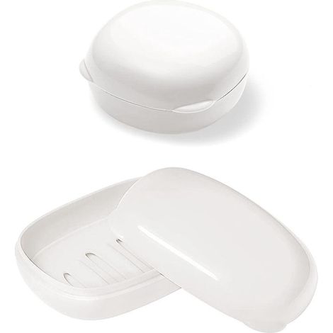 Stück (weiß) Reise-Seifenetui, Seifenbox aus Kunststoff mit Deckel, auslaufsicherer Seifenbehälter (1/5)