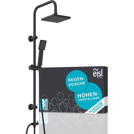 EISL Duschsystem ohne Thermostat Dusche Regendusche Edelstahl Brausestange H�henverstellbar Kopfbrause eckig mit Handbause Dichtung zum Wasser sparen DX12004BL-A (1/5)