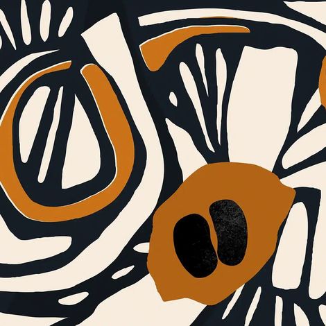papier peint panoramique motif graphique orange, beige et noir - Sanders & Sanders (1/5)