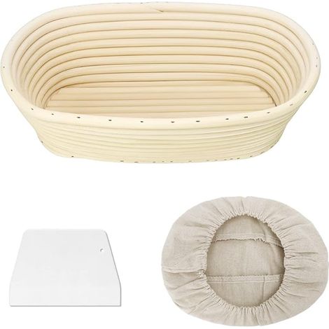 Banneton Ovale 25cm Panier Fermentation Pain Grattoir Toile Rotin Naturel Pâte (1/5)