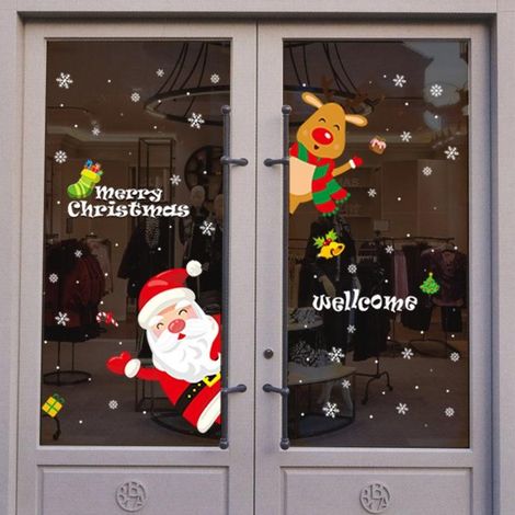 Autocollant Père Noël et renne pour vitrine, porte de magasin, décoration murale (1/4)