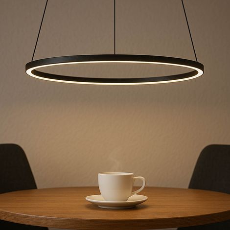 LED Pendelleuchte Aluminium Metall D: 45 cm rund H: max. 100 cm Schwarz 4000 K neutralweißes Licht (1/5)