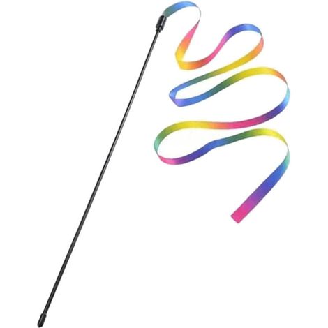 Bacchetta magica interattiva per gatti: nastro arcobaleno fluorescente, design ergonomico e resistente, ideale per giocare in casa.