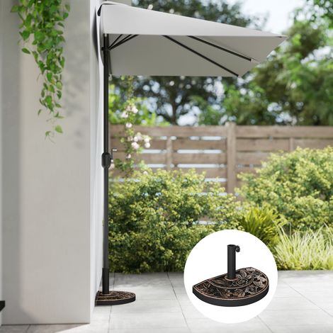 Base de parasol mural 32x50x31 cm en résine teinte bronze, manivelle incluse pour mâts Ø38 et Ø48 mm, socle en demi-lune pour terrasse (1/5)
