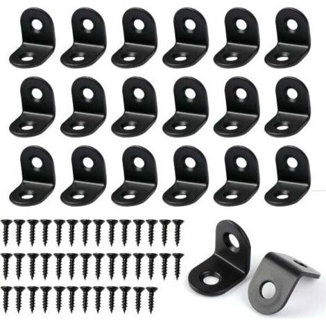 20 équerres d'angle en L avec 40 vis, équerres d'angle en acier inoxydable pour bois, noires (1/4)