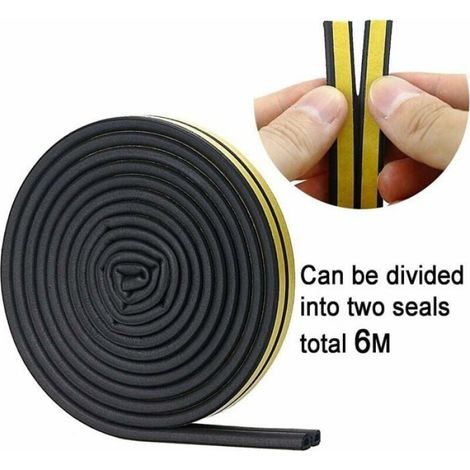 Joint De Porte Profil D - 6 M - EPDM Silicone PVC - Pour Isolation Phonique Et Anti-intempéries - Noir (1/4)