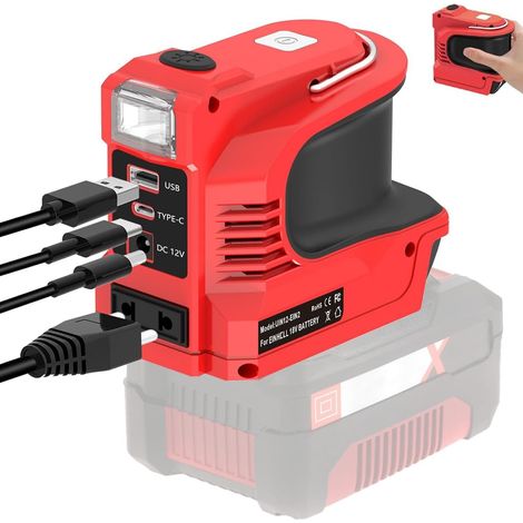 Inverter for Einhell 18 V Battery, DC 18 V to AC 220 V Voltage Converter Adapter with USB Type-C DC12 V Connection and LED Lamp, for Emergency Lighting, Electrical Maintenance or Camping (Battery Not (1/5)