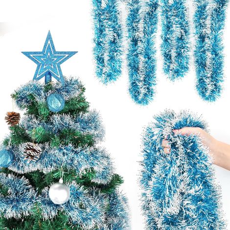 Guirlande et Sapin Bleu (2M), Décoration Noël, Sapin Artificiel, Guirlande Tinsel Métallique pour Cheminée, Fenêtre, Escaliers, Mur (1/5)