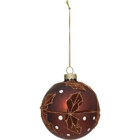 Foglie di palla di vetro d.8cm marrone - Feeric lights & christmas
