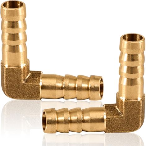 8mm Brass L Pipe Fitting 90 Degree Elbow 2 Way L Shape 8mm Barbed Hook for Air Water Fuel Oil 2 Pack (1/5)
