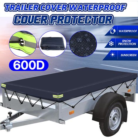 125x95x13cm Heavy Duty Trailer Cover Waterproof Dust Protector with Rubber Belt, Deep Blue (1/5)