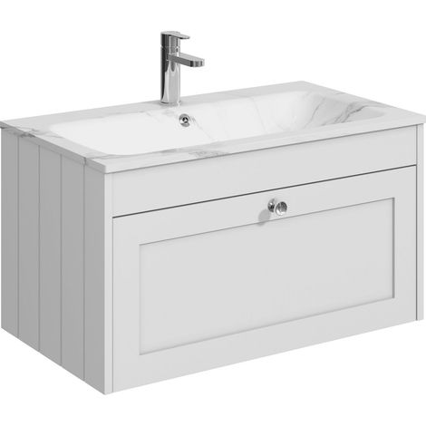 Balterley Butterton 800mm Wall Hung 1 Drawer Unit with Stone Basin 1 Tap Hole, Satin White