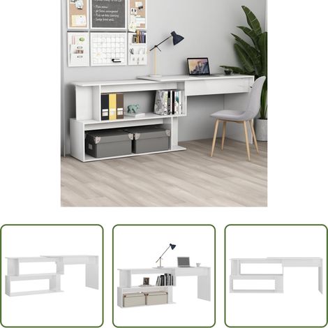 Schreibtisch Holz -  Eckschreibtisch Hochglanz-Weiß 200x50x76 cm Holzwerkstoff (1/5)