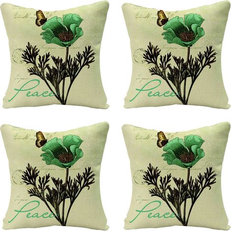 Housses de coussin en lot de 2 pièces, décorées de peintures à l'encre de fleurs et d'oiseaux, pour canapé d'intérieur et de jardin. (1/4)
