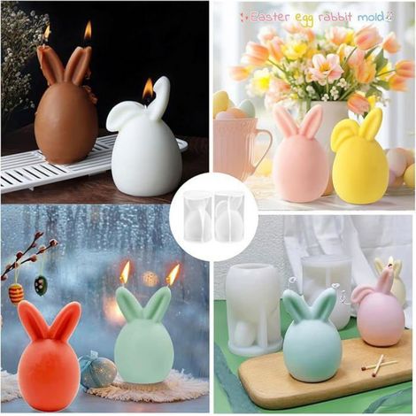 Moule À Bougie Lapin De Pâques - Silicone Alimentaire -3D -2 Pièces - Pour Cire Savon Résine - Température -40 °C À 230 °C (1/5)