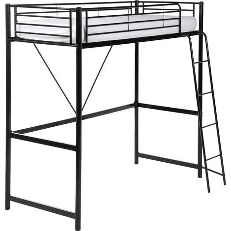 Cama alta infantil con escalera cama loft estructura de acero habitación infantil 90 x 200 cm negro Chassors (1/5)