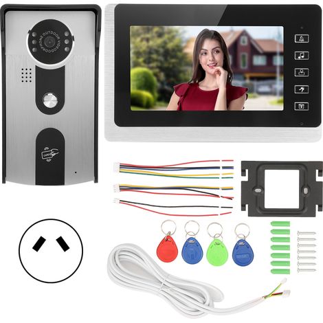 Interphone vidéo filaire 7 pouces écran LCD TFT, visiophone avec caméra infrarouge, intercom bidirectionnel, étanche, alimentation 100-240V prise AU (1/5)