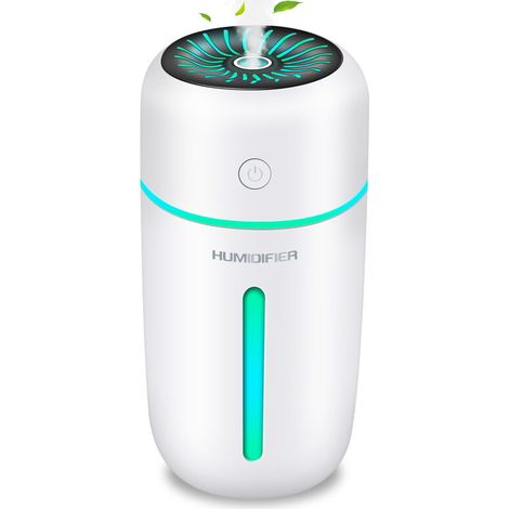 Humidificateur d'Air 300 Ml avec Veilleuse Colorée, Arrêt Automatique et Mode 2 Brumes, Humidificateur pour Bureau, Chambre, Auto, Maison