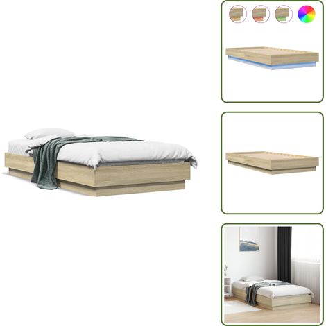 Bettgestell mit LED Sonoma-Eiche 90x190 cm - Holzbettfassad - Bettsystem - LED-Bett - Modernes Bett - Doppelbett (1/5)