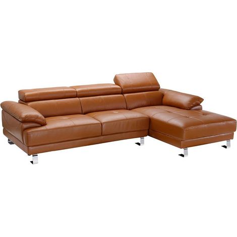 Canapé d'angle droit en cuir premium camel EXCELSIORA (1/4)
