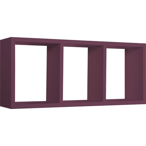 Mensola Rettangolare 3 Scomparti da Parete 70x30x15.5 cm in Fibra di Legno Tristano Viola Melanzana (1/5)