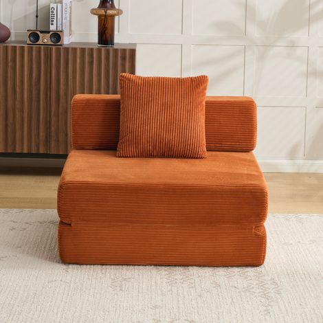 Fauteuil convertible 1 place en velours côtelé, pliable (1/5)