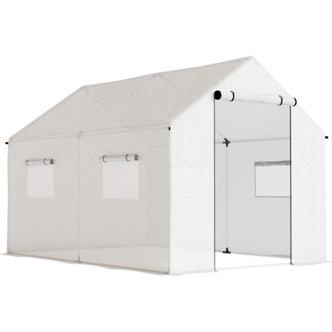 Serre de jardin 3 x 2 x 2 m en film UV, 4 fenêtres moustiquaires, porte zippée large, structure en acier galvanisé blanc, idéale pour potager et terrasse  CHICFURN (1/5)