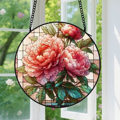 9cm Suspension Vitrail pour Fenêtre - Accroche-Soleil Floral Vif pour Portail Jardin Terrasse Décoration Noël Fête des Mères Anniversaire Cadeaux pour Femmes, Hommes, Mère, Grand-Mère, Tante et Amie (1/5)
