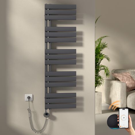 S'AFIELINA Elektrischer Badheizkörper Flach Paneelheizkörper Handtuchwärmer Heizkörper inkl. Heizstab mit Thermostat,Elektrisch betrieben,Anthrazit,132x40 cm 600Watts
