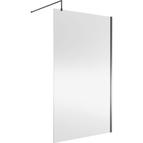 Nuie Wet Room Screen 1850mm High x 1200mm Wide with Support Bar 8mm Glass - Brushed Pewter (1/5)