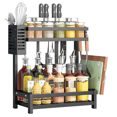 Skecten – Étagère à épices 2 niveaux 34 x 21 x 41.7 cm – Matériau robuste – Pour rangement optimisé des condiments en cuisine