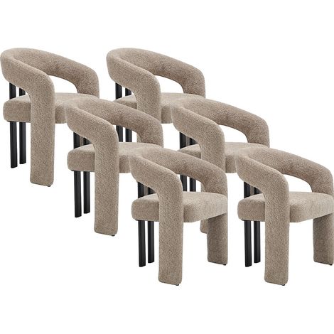 Lot de 6 chaises avec accoudoirs en tissu bouclette et bois d'hévéa noir - Taupe - NORETI (1/4)