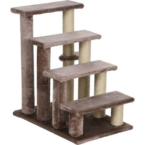 Escalier 4 marches griffoir 60x40x64 cm pour petit animal jusqu'à 5 kg Marron (1/5)