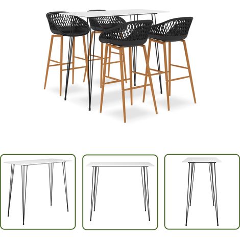 The Living Store 5-tlg. Bar-Set Weiß und Schwarz - Bar Set - Bartisch - Barhocker - Kücheninsel - Wohnzimmer Dekoration (1/5)
