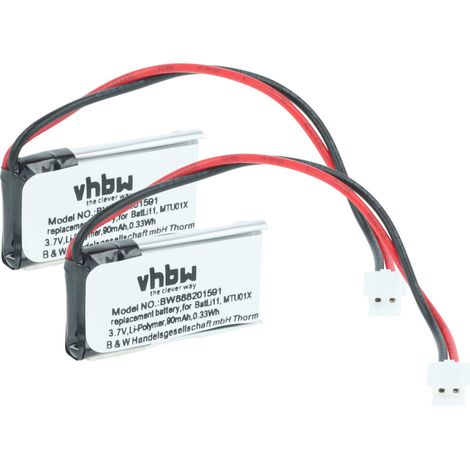 vhbw 2x batería compatible con Daitem D5141, D5142, D5130GB, D5131GB, SC100AU, SC101AX sistema de alarma (90 mAh, 3,7 V, Li-poli)