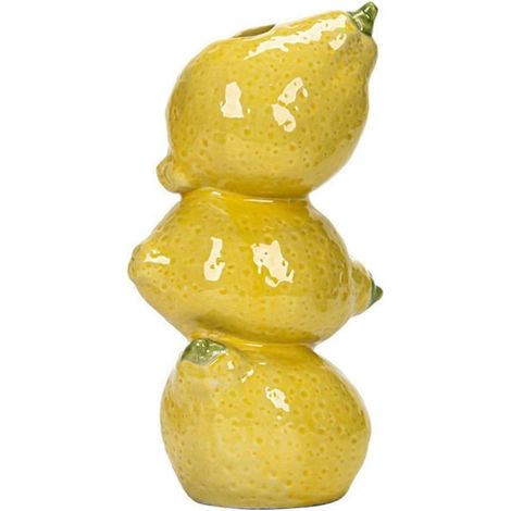 Vase en céramique à motif de fruits empilés et colorés - Citrons empilés fantaisistes, décoratif pour la maison et la cuisine (Citron) (1/5)