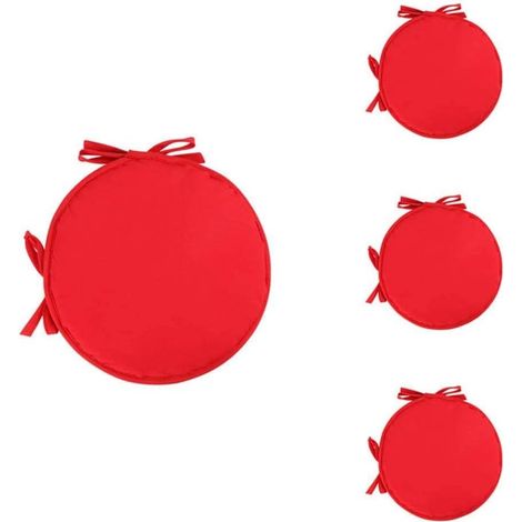 Set of 4 Round Chair Cushions Round Chair Pads for Dining Room Table and Chair with Drawstring 38cm (Bright Red) (1/5)