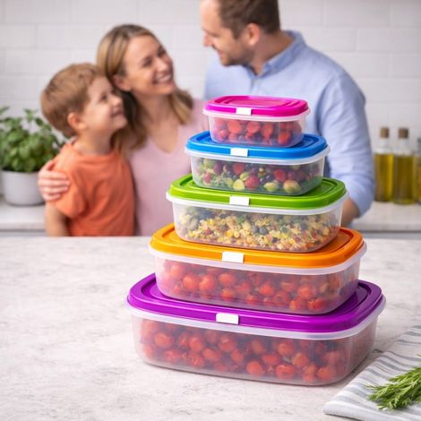 Set de 5 Boîtes Alimentaires Gigognes Emboîtables Colorées – 4L à 0,27L – Gain de Place, Rangement Cuisine Pratique (1/5)