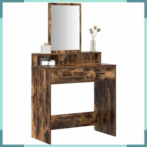 Coiffeuse - 865140 - Chêne fumé - 2 tiroirs - Miroir intégré (1/5)