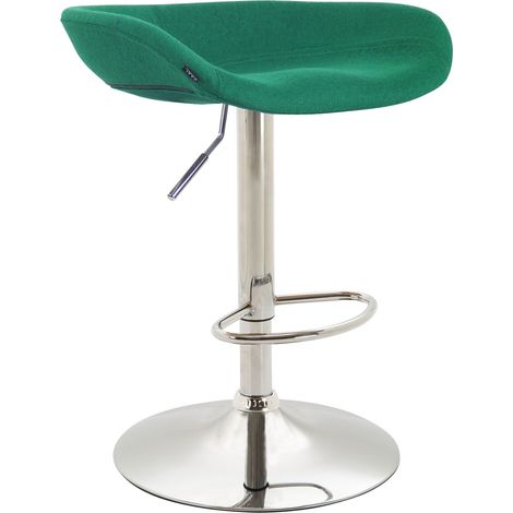 Taburete de bar con asiento giratorio y regulable en altura de fieltro verde, patas en forma de tulipa de metal cromado con reposapiés 100001051