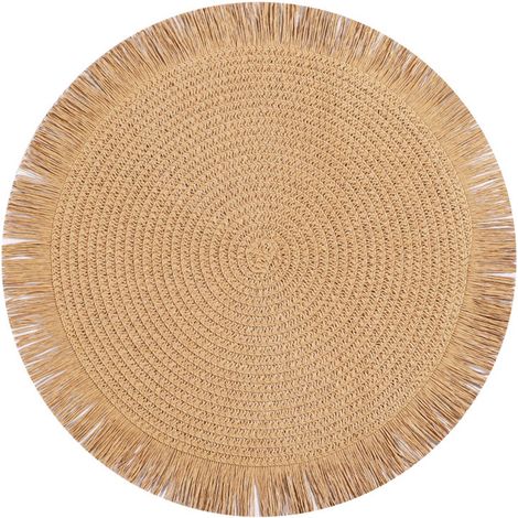 Ensemble de 4 sets de table ronds style bohème avec de jolis pompons, résistants à l'usure et à la chaleur, antidérapants, pour la cuisine, le restaurant, la table à manger et la décoration intérieure (1/5)