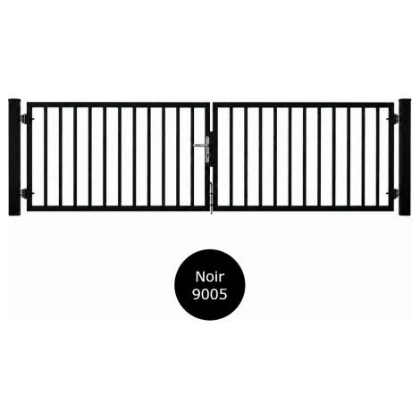 Portail battant barreaudé acier ouverture réversible H 100 x L 400 cm - noir (1/5)